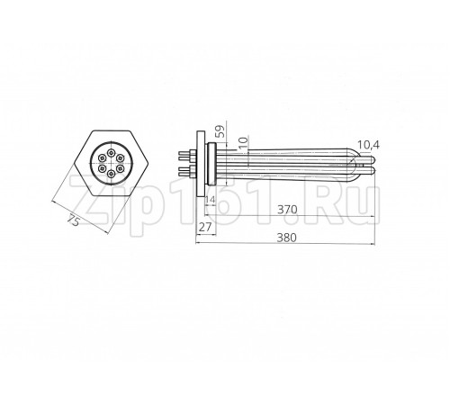 Тэн для электрического котла 2000W ТЭНБ-6,0 (ТЭН 70 В 10/2,0 P 220) фланец G2